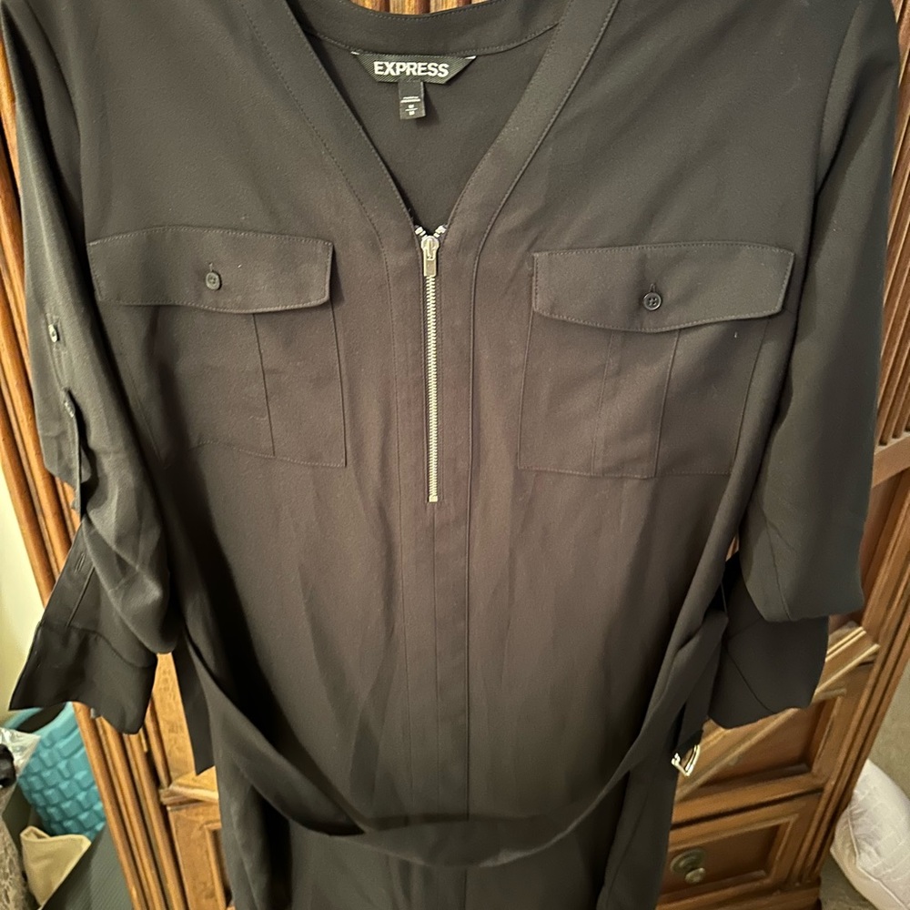 Black Express portofino shirt dress with zipper neck, size medium - Picture 1 of 4
